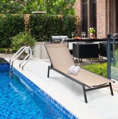 Outdoor Reclining Chaise Lounge Chair with 6-Position Adjustable Back