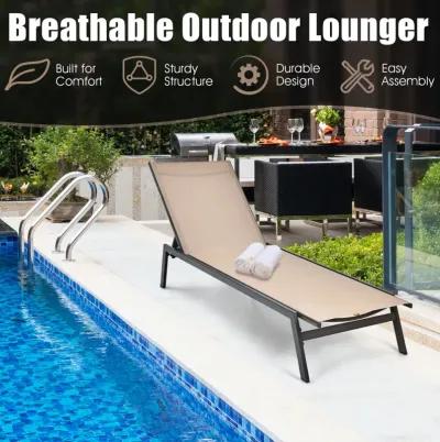 Outdoor Reclining Chaise Lounge Chair with 6-Position Adjustable Back