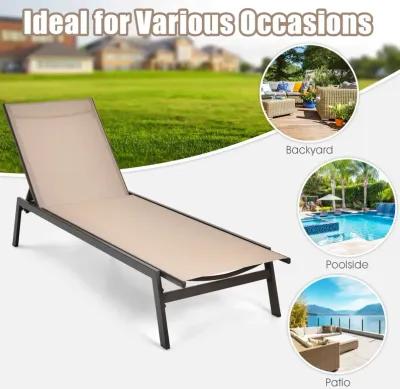 Outdoor Reclining Chaise Lounge Chair with 6-Position Adjustable Back