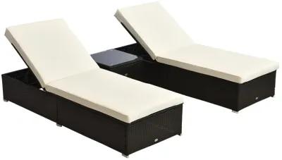 Poolside Relaxation Set: Cream Adjustable Lounge Chairs Duo with Table