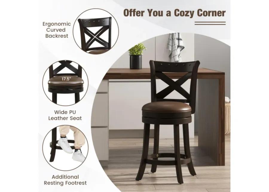 Hivvago 26"/31" Swivel Bar Stool with Curved Backrest PU Leather Seat and Footrest