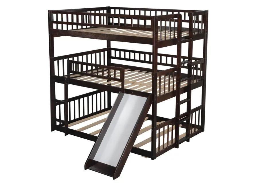 Full-Over-Full-Over-Full Triple Bed With Built-In Ladder And Slide, Triple Bunk Bed