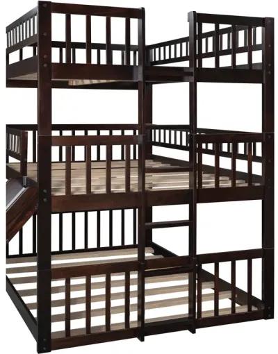 Full-Over-Full-Over-Full Triple Bed With Built-In Ladder And Slide, Triple Bunk Bed