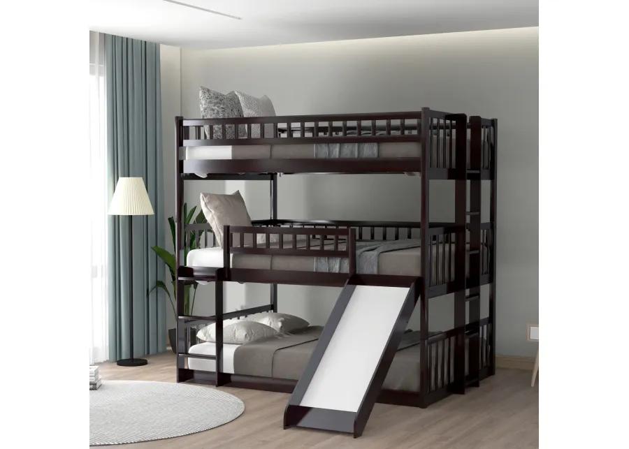 Full-Over-Full-Over-Full Triple Bed With Built-In Ladder And Slide, Triple Bunk Bed