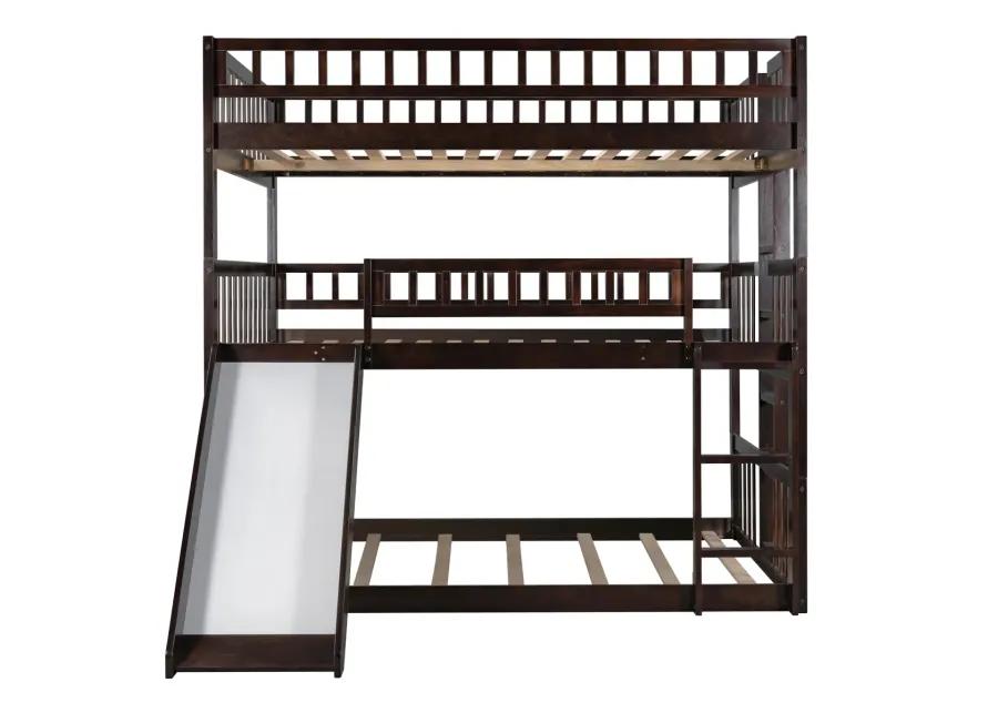 Full-Over-Full-Over-Full Triple Bed With Built-In Ladder And Slide, Triple Bunk Bed