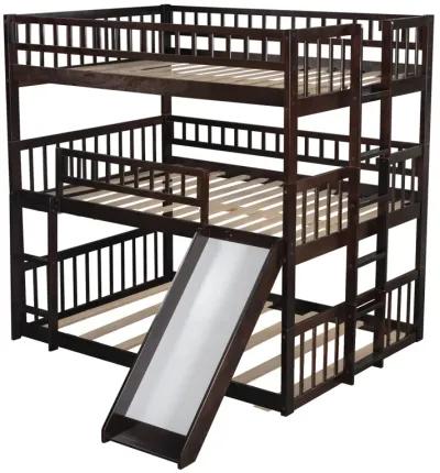 Full-Over-Full-Over-Full Triple Bed With Built-In Ladder And Slide, Triple Bunk Bed