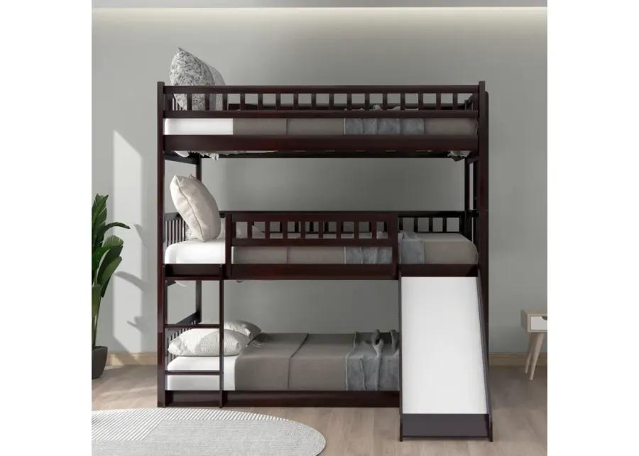 Full-Over-Full-Over-Full Triple Bed With Built-In Ladder And Slide, Triple Bunk Bed