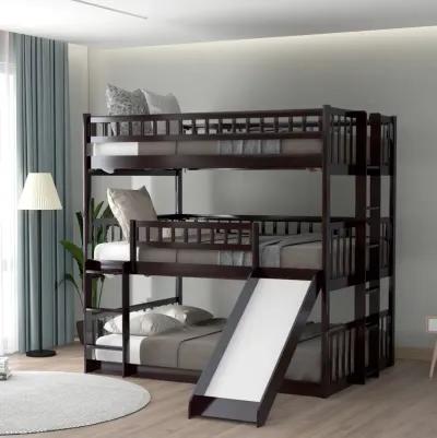 Full-Over-Full-Over-Full Triple Bed With Built-In Ladder And Slide, Triple Bunk Bed