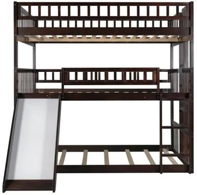 Full-Over-Full-Over-Full Triple Bed With Built-In Ladder And Slide, Triple Bunk Bed