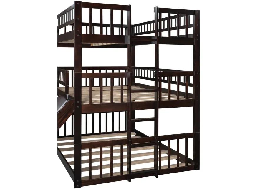 Full-Over-Full-Over-Full Triple Bed With Built-In Ladder And Slide, Triple Bunk Bed