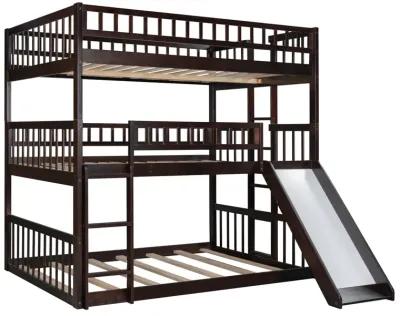 Full-Over-Full-Over-Full Triple Bed With Built-In Ladder And Slide, Triple Bunk Bed