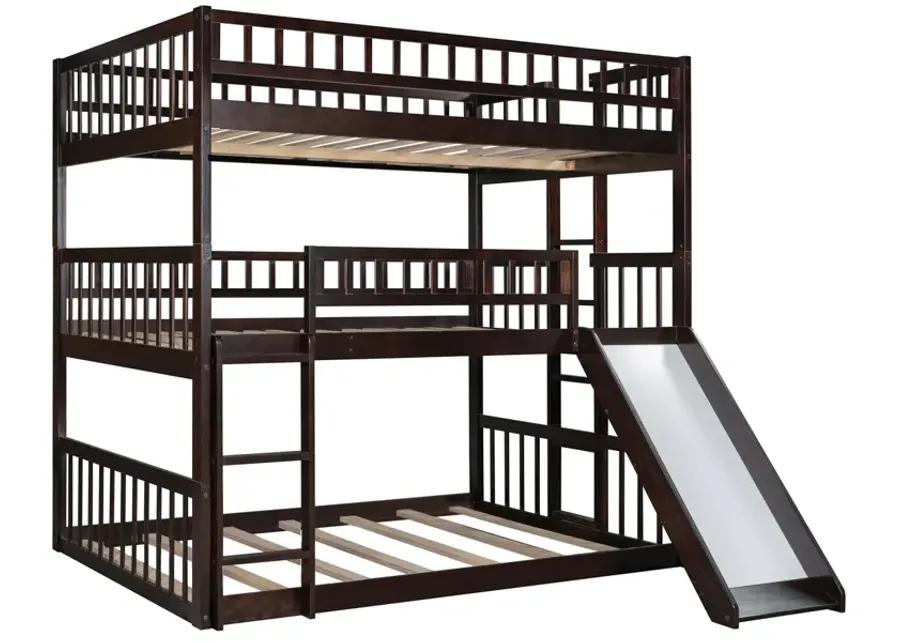 Full-Over-Full-Over-Full Triple Bed With Built-In Ladder And Slide, Triple Bunk Bed