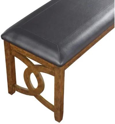 Gary 46 Inch Wood Bench with Leatherette Seat, Brown-Benzara