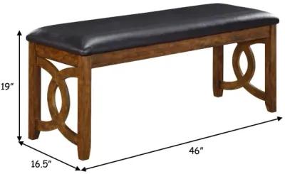 Gary 46 Inch Wood Bench with Leatherette Seat, Brown-Benzara