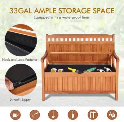 33 Gallon Wooden Storage Bench with Liner for Patio Garden Porch