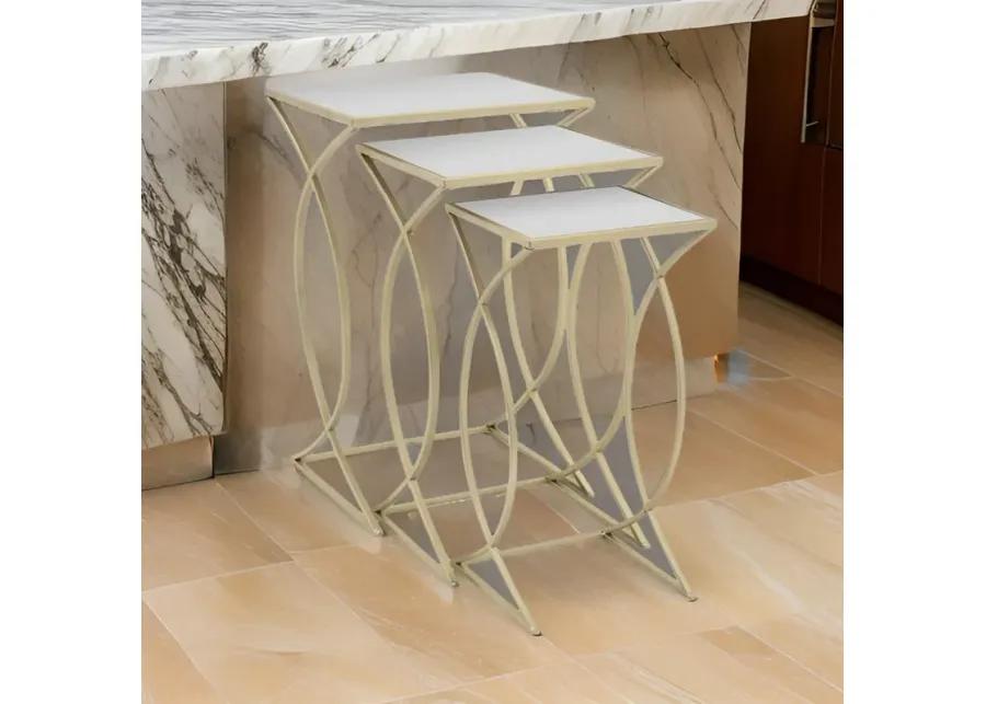 Rikki Plant Stand Table Set of 3, Curved Base, Modern Champagne Metal - Benzara