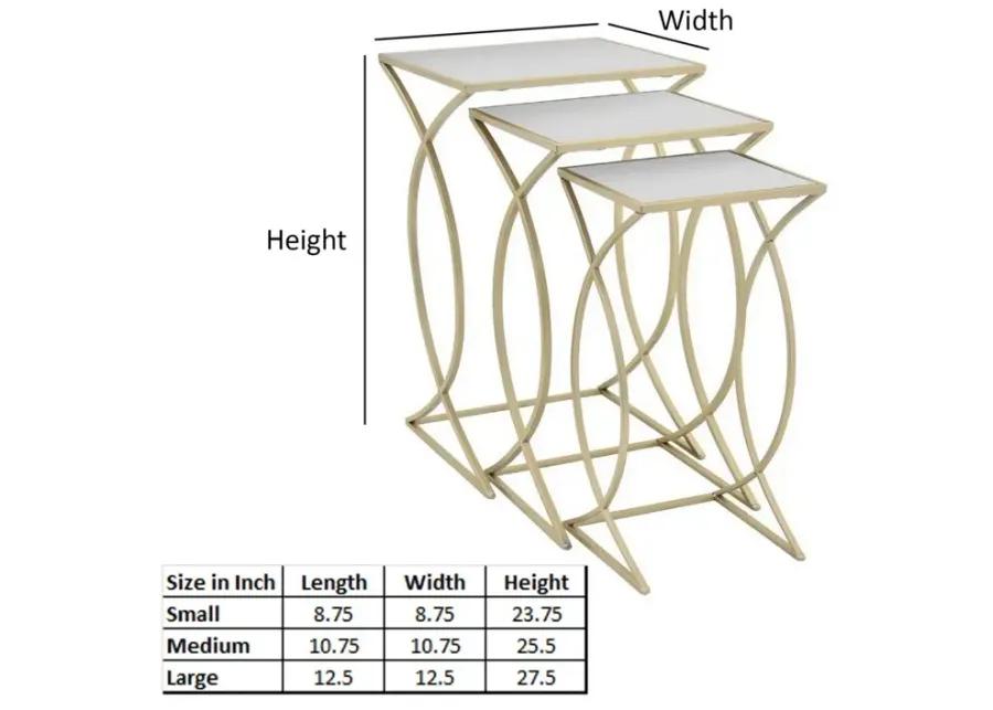 Rikki Plant Stand Table Set of 3, Curved Base, Modern Champagne Metal - Benzara