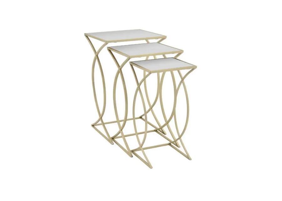 Rikki Plant Stand Table Set of 3, Curved Base, Modern Champagne Metal - Benzara