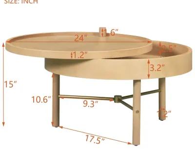 Merax Modern Round Wood Rotating Tray Coffee Table