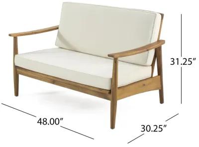 Merax Outdoor Patio Wood Loveseat with Coffee Table Set