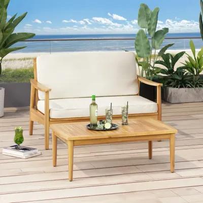 Merax Outdoor Patio Wood Loveseat with Coffee Table Set