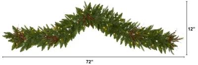 HomPlanti 6' Christmas Pine Artificial Garland with 50 Warm White LED Lights and Berries