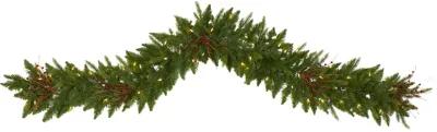 HomPlanti 6' Christmas Pine Artificial Garland with 50 Warm White LED Lights and Berries