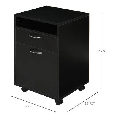 Black Mobile Organizer: Printer Stand with Drawer and Castors for Office