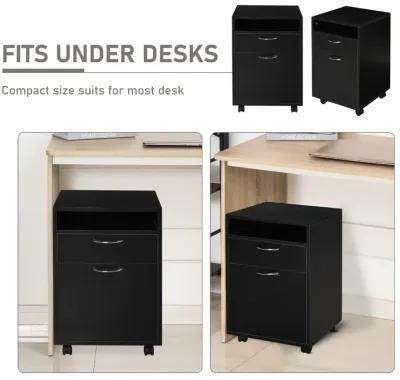 Black Mobile Organizer: Printer Stand with Drawer and Castors for Office