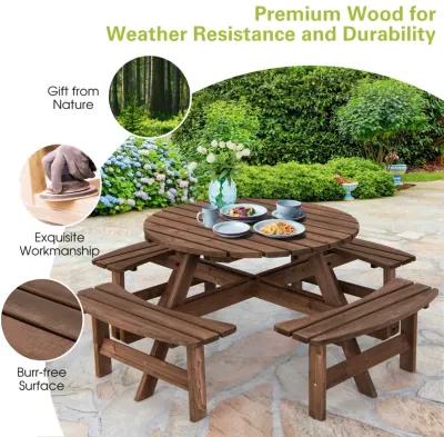 Patio 8 Seat Wood Picnic Dining Seat Bench Set