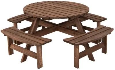 Patio 8 Seat Wood Picnic Dining Seat Bench Set