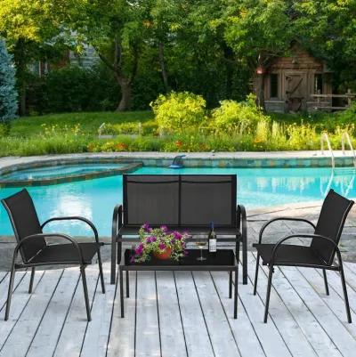 4 Pieces Patio Furniture Set with Glass Top Coffee Table