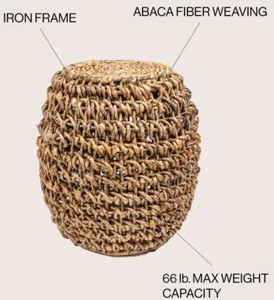 Sage 21" Rustic Bohemian Barrel-Style Abaca/Iron Handwoven Stool, Brown