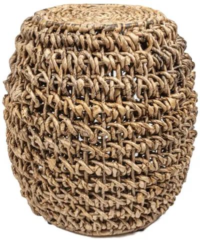 Sage 21" Rustic Bohemian Barrel-Style Abaca/Iron Handwoven Stool, Brown