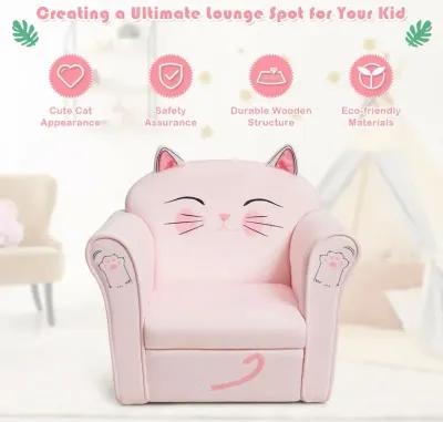 Kids Upholstered Cat Armrest Couch Sofa with Linen Fabric