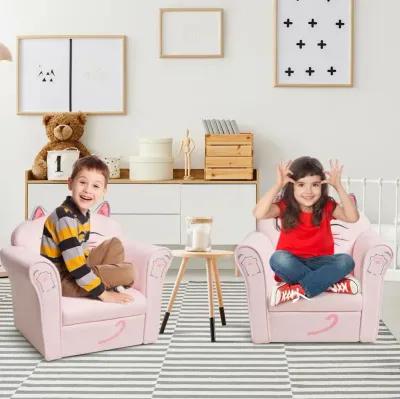 Kids Upholstered Cat Armrest Couch Sofa with Linen Fabric