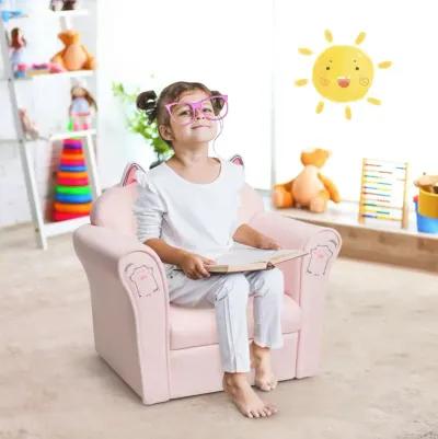 Kids Upholstered Cat Armrest Couch Sofa with Linen Fabric