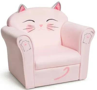 Kids Upholstered Cat Armrest Couch Sofa with Linen Fabric