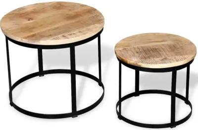 vidaXL Two Piece Coffee Table Set Rough Mango Wood Round 15.7"/19.7", 244006