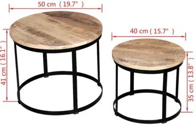 vidaXL Two Piece Coffee Table Set Rough Mango Wood Round 15.7"/19.7", 244006