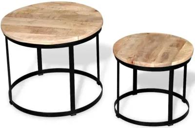 vidaXL Two Piece Coffee Table Set Rough Mango Wood Round 15.7"/19.7", 244006