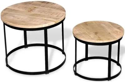 vidaXL Two Piece Coffee Table Set Rough Mango Wood Round 15.7"/19.7", 244006