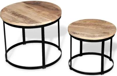 vidaXL Two Piece Coffee Table Set Rough Mango Wood Round 15.7"/19.7", 244006