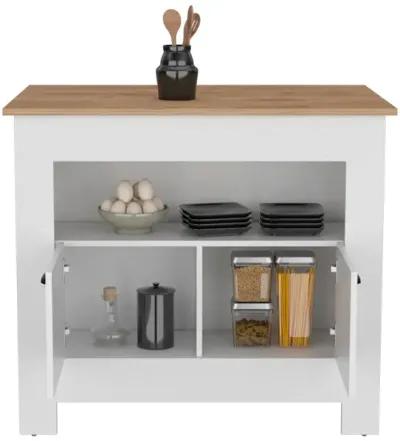 Kitchen Island Geneva, Kitchen, White / Macadamia