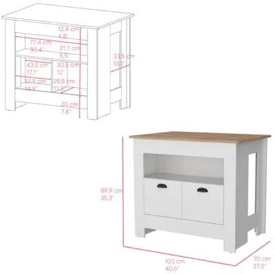 Kitchen Island Geneva, Kitchen, White / Macadamia