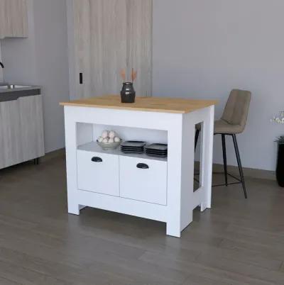 Kitchen Island Geneva, Kitchen, White / Macadamia