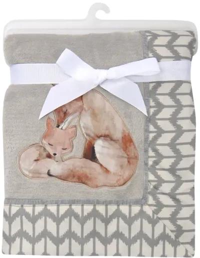 Lambs & Ivy Painted Forest Fox Coral Fleece Baby Blanket - Gray