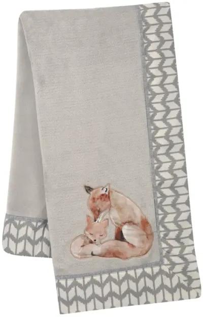 Lambs & Ivy Painted Forest Fox Coral Fleece Baby Blanket - Gray