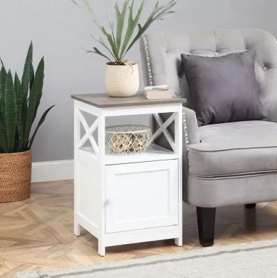 Convenience Concepts Oxford End Table with Storage Cabinet and Shelf, Driftwood/White