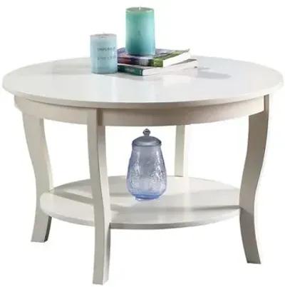 Convenience Concepts American Heritage Round Coffee Table with Shelf, White